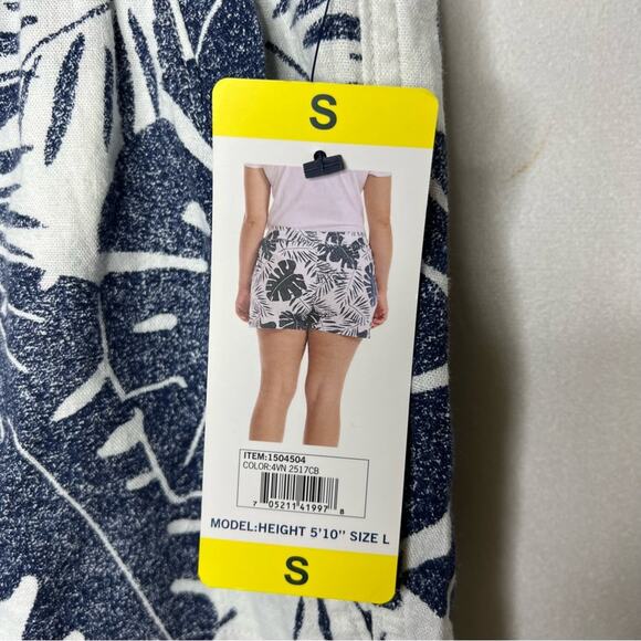 NAUTICA  / white blue palm floral printed pull on linen blend shorts / S - Picture 3 of 6